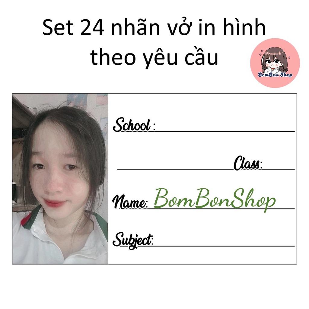 Combo 24 Nhãn vở in ảnh theo yêu cầu, nhãn dán có in thông tin. ||Bombonshop