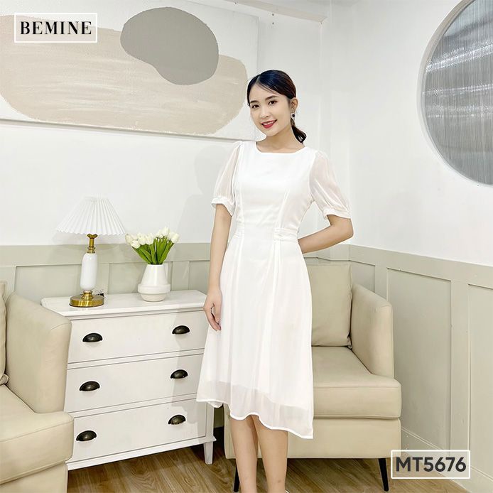 Đầm suông basic cột nơ sau BEMINE MT5676