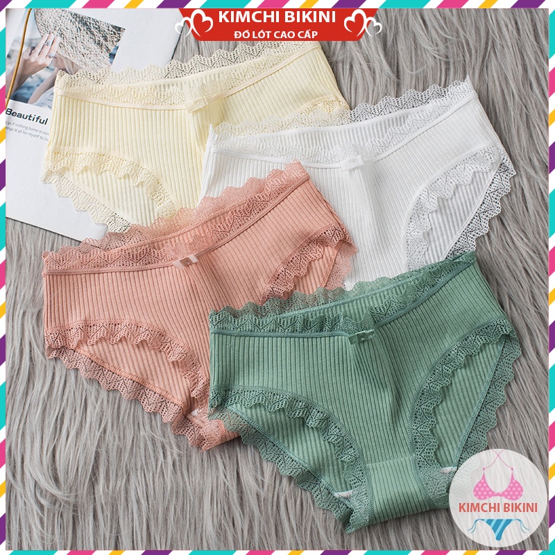 Set 10 quần lót nữ đen viền ren gân tăm KIMCHIBIKINI quần lót chục nữ cotton hoạ tiết sexy xinh đẹp điệu đà QL150