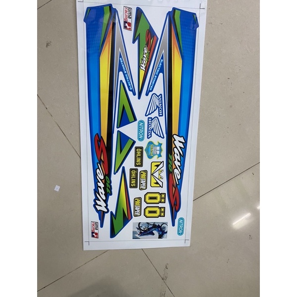 ( Quí khách vui lòng mang ra tiệm cho thợ dán ) Tem dán xe xanh wave đời đầu