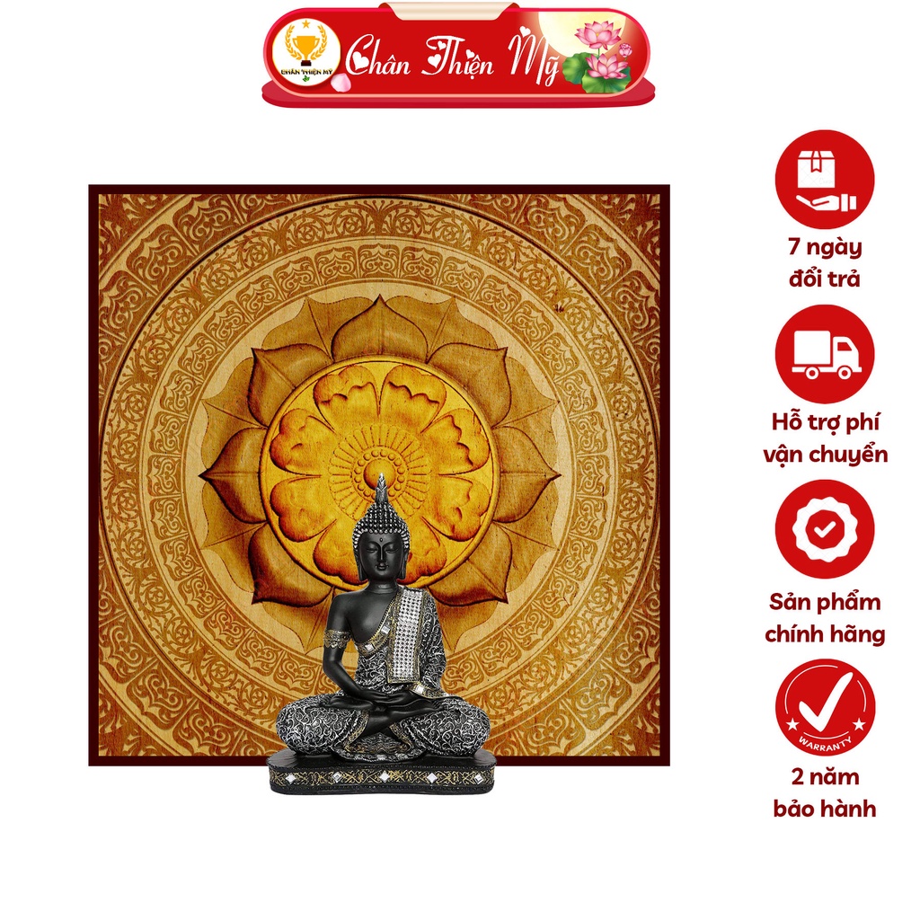 Đèn Hào Quang Mandala In Tranh Trúc Chỉ Vuông CHÂN THIỆN MỸ, Trang Trí Phòng Thờ, Bàn Thờ Treo Tường TC-TV-18