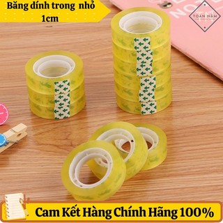 Băng dính trong cuộn bé bọc quà 1cm, 2cm. Băng dính văn phòng