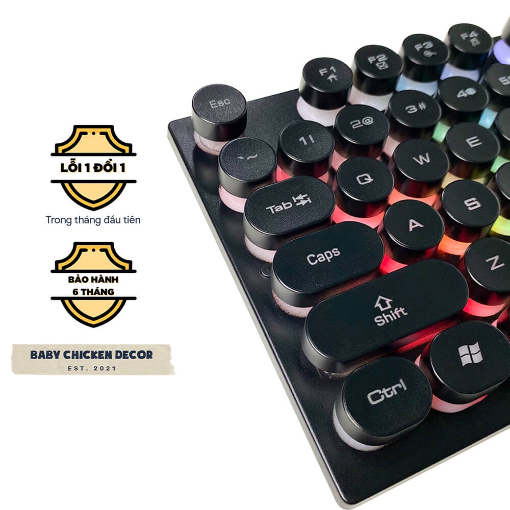 Bàn phím giả cơ kèm chuột gaming T-WOLF 270, bàn phím máy tính và chuột gaming có đèn LED - BABY CHICKEN DECOR