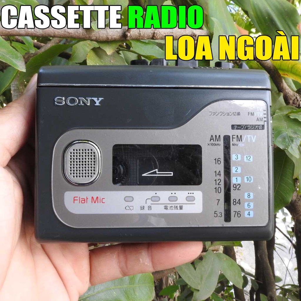Máy nghe nhạc Cassette Sony TCM-F48 có loa ngoài nghe được 2 bên tai nghe thu đài radio AM FM108 tiện lợi nhỏ gọn