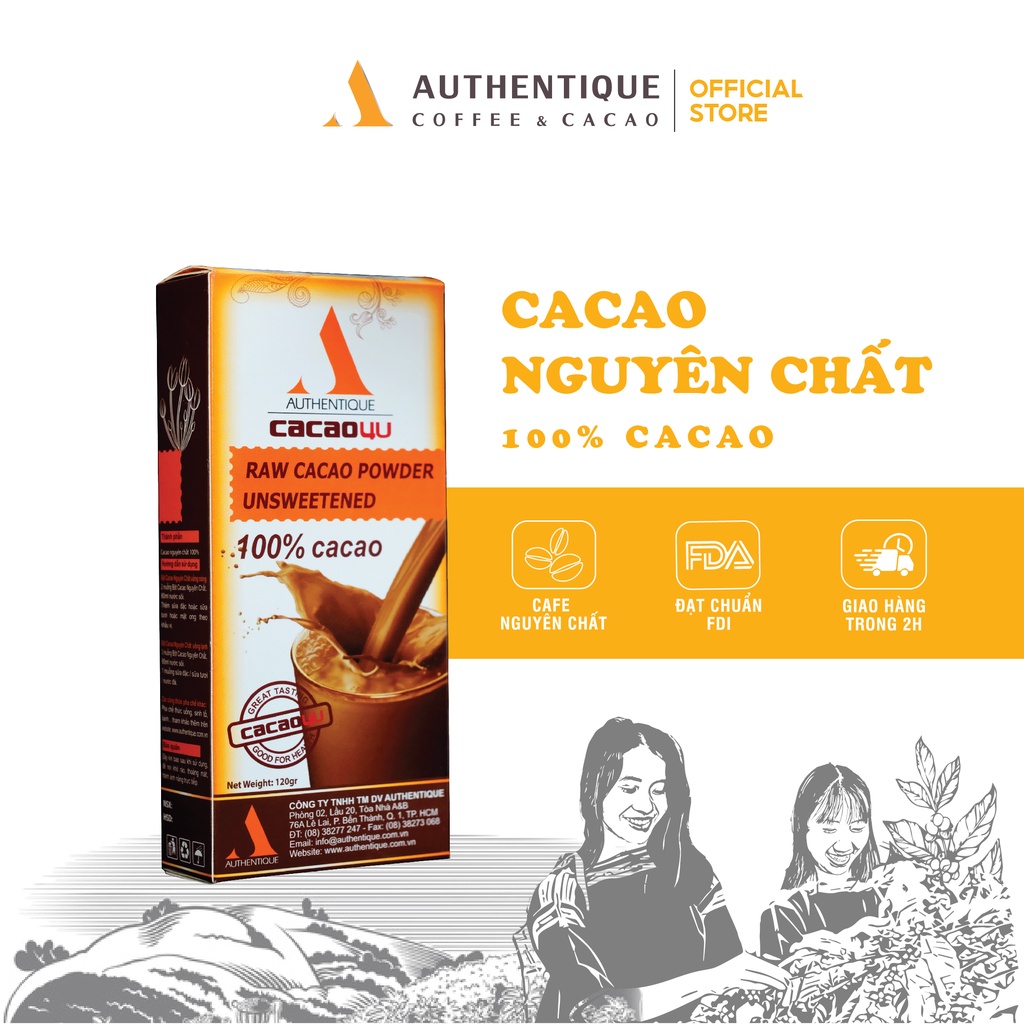 Bột Cacao Nguyên Chất Không đường 120gr - Hỗ trợ giảm cân - Tốt cho sức khỏe |Authentique Cacao