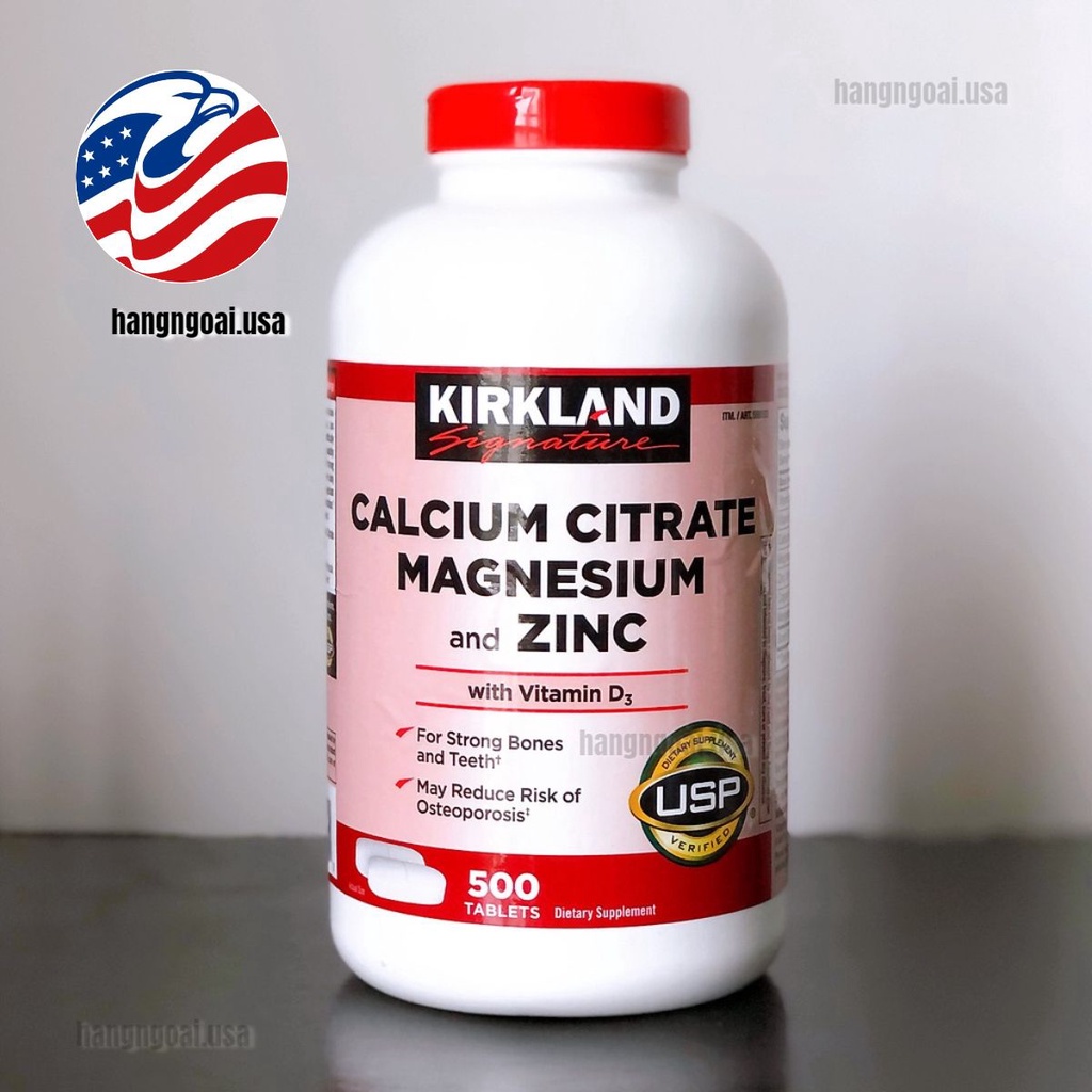 Viên uống Kirkland Calcium Citrate Magnesium and Zinc 500 viên của Mỹ