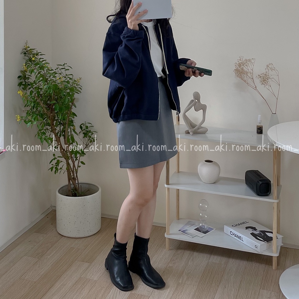 Áo khoác nỉ mũ có dây rút kéo khóa bo chun gấu 0130
