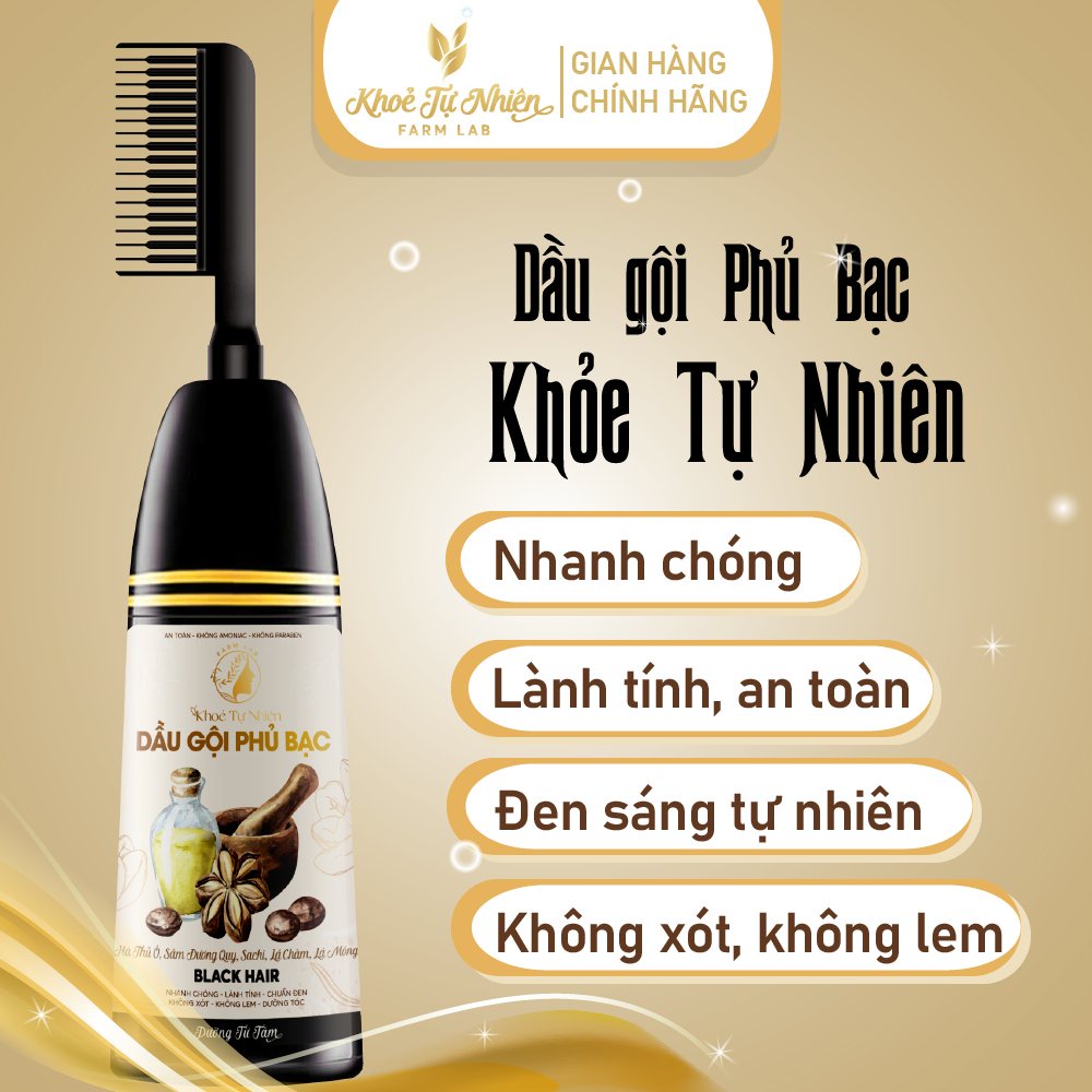 Dầu gội phủ bạc Khỏe Tự Nhiên Linh Đan BLACK HAIR, dầu gội thảo dược làm đen tóc, an toàn, lành tính 200ml