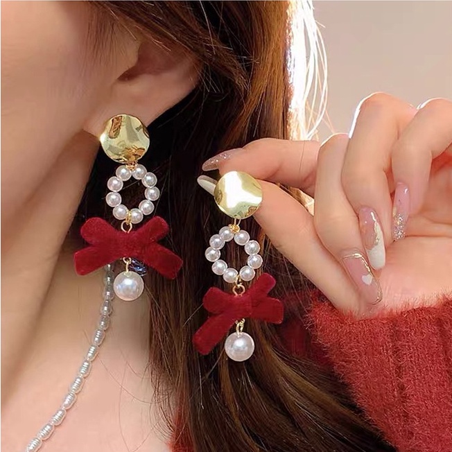 Bông Tai Mạ Bạc 925 Đính Ngọc Trai Thời Trang Thu Đông Cho Nữ