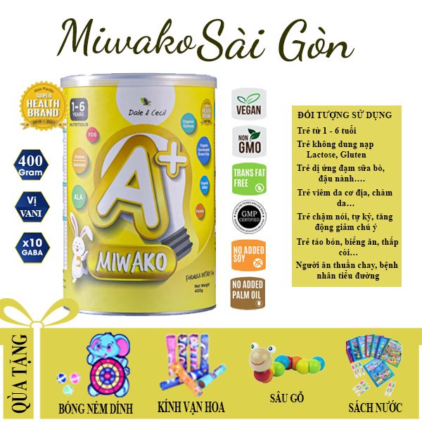Sữa cho trẻ dị ứng đạm bò trẻ tự kỷ chậm nói tăng động giảm chú ý sữa thực vật hữu cơ Miwako A+ hộp 400g