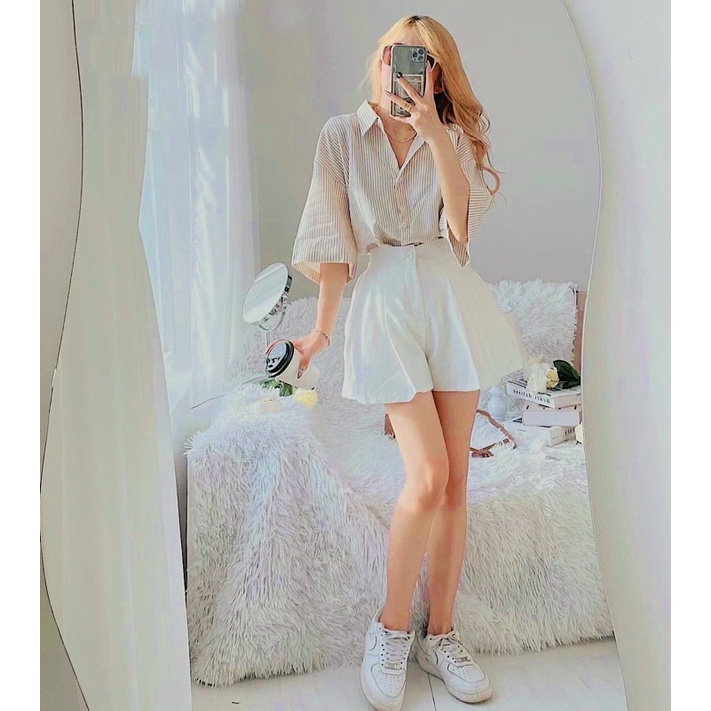 Set áo sọc váy trắng (kèm hình thật)