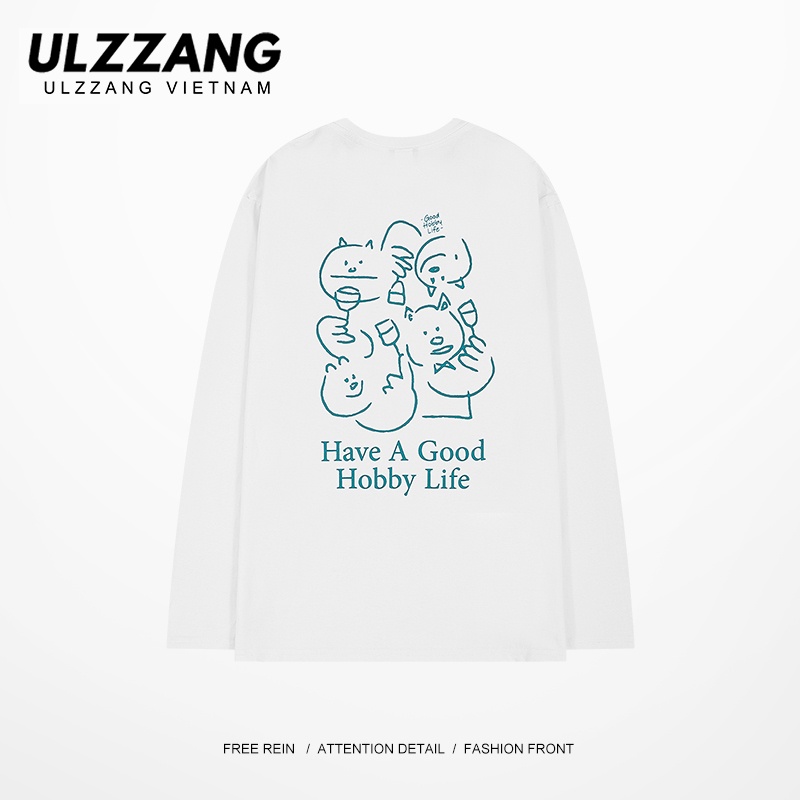 Áo thun dài tay Ulzzang cotton 100% dáng unisex form rộng in hình Good hobby life