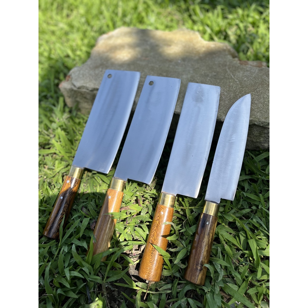 Bộ 4 Dao Thép NHíp Trắng , Dao Thái Rèn Tay Từ Nhíp ô Tô S1