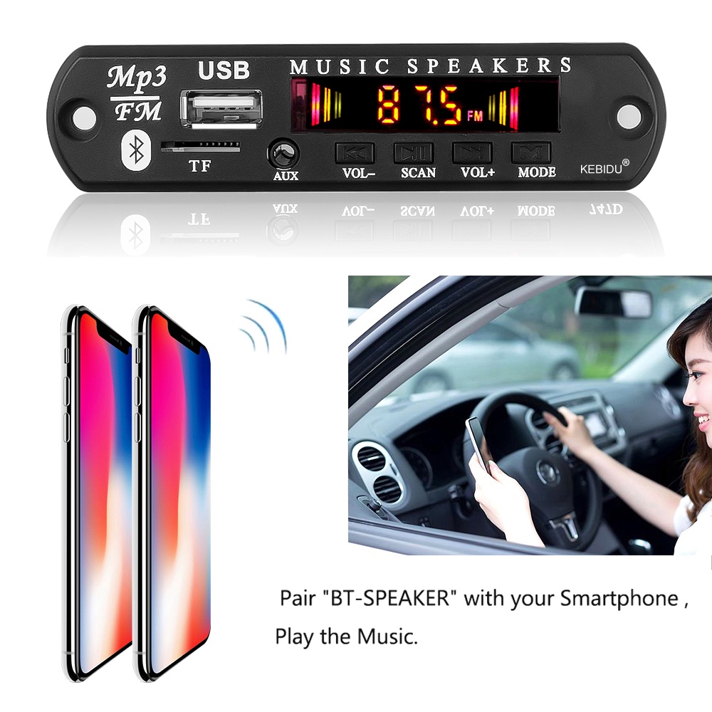 Bảng Mạch Giải Mã Bluetooth 5.0 12V MP3 WMA USB TF FM Radio Màn Hình Màu Kèm Điều Khiển Từ Xa Cho Xe Hơi