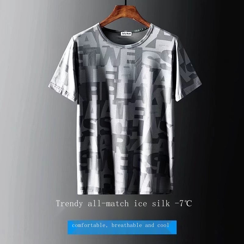 Áo Thun Tay Ngắn Cổ Tròn size Lớn 1 / 2 Bằng Lụa Lạnh Nhanh Khô Thời Trang Mùa Hè Mới Cho Nam