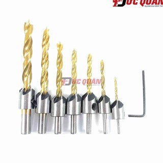 Bộ 7 mũi khoan gỗ, đầu đinh, bắt âm mũi vít, phủ titanium DQ24