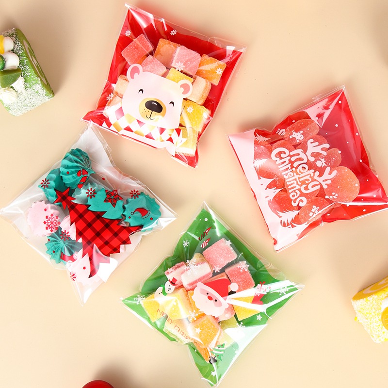 Set 100 Túi Đựng Bánh Kẹo Tự Dính Trang Trí Tiệc Giáng Sinh Năm Mới