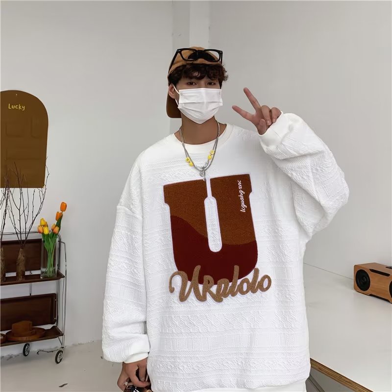 Áo Sweater nam Cổ Tròn Dáng Rộng Thêu Chữ áo sweater nữ Phong Cách Hàn Quốc Thời Trang SweatShirts Nam Nữ