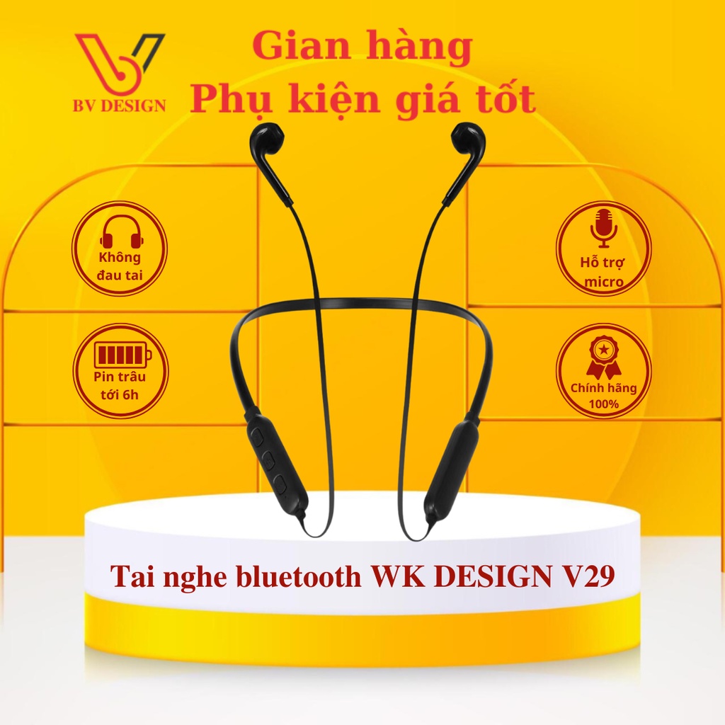 Tai nghe bluetooth không dây choàng cổ WK DESIGN V29 kiểu dáng thể thao có micro tăng giảm âm lượng - BVDESIGN