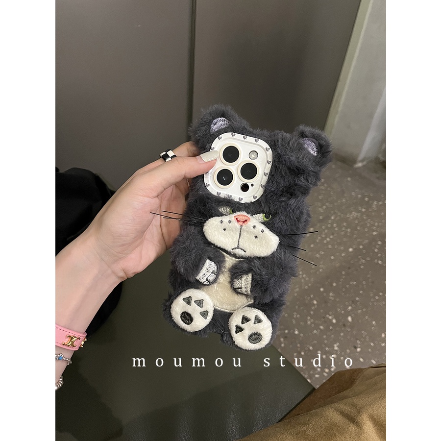 Ốp Điện Thoại Phủ Lông Họa Tiết Chú Mèo Dễ Thương Cho Iphone 14pro Max Iphone13 / 12 New 11 14pro X / XR 13Promax
