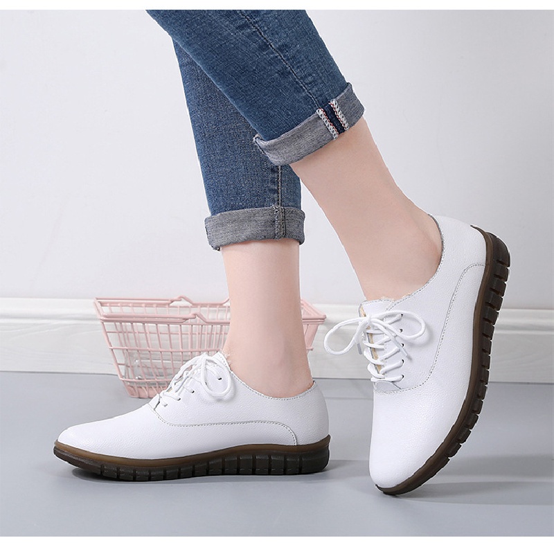 Giày Da Thật Đế Mềm Dày Dặn Thoải Mái Có Size Lớn Thời Trang Xuân Thu Cho Nữ