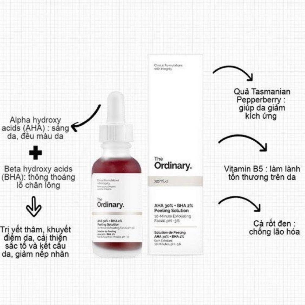 Tinh Chất Peel da The Ordinary AHA 30%+BHA 2% Peeling Solution 30ml- Tẩy Tế Bào Chết Hóa Học, Trắng Da Trẻ Hóa Làn Da.