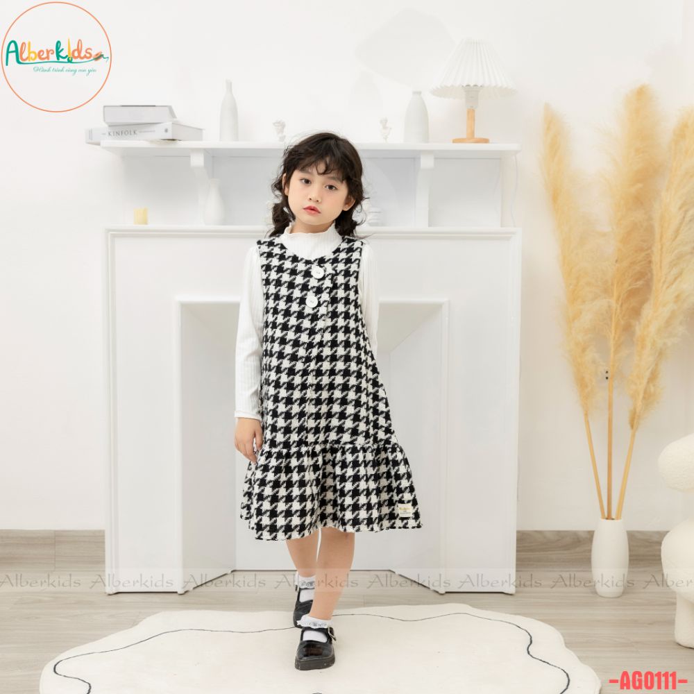 Váy bé gái thu đông ALBERKIDS dạ tweed  kẻ ziczac công chúa  xinh đẹp cho trẻ em 2,3,4,5,6,7,8,9,10,11,12 tuổi AG0111