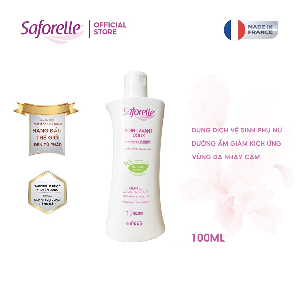 Dung dịch vệ sinh phụ nữ Saforelle Gentle Cleansing Care cao cấp làm sạch, khử mùi và giảm ngứa vùng kín 100ml
