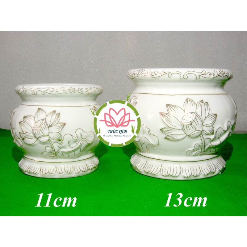LƯ HƯƠNG (BÁT NHANG) BẰNG SỨ CAO CẤP BẠCH NGỌC SEN NỔI - Loại 1