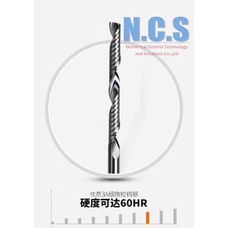 Huhao - Mũi dao cắt CNC gỗ, MICA, PVC xoắn 1 lưỡi ( me ) cán ( cốt ) 3.175, loại thép nhập khẩu