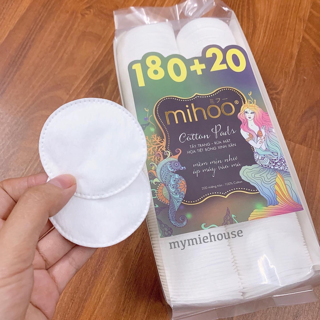 Bông Tẩy Trang Mihoo Bông Tròn Túi 200 Miếng Mermaid Cotton Pads -100% Cotton Tự Nhiên Độ Co Giãn Cao