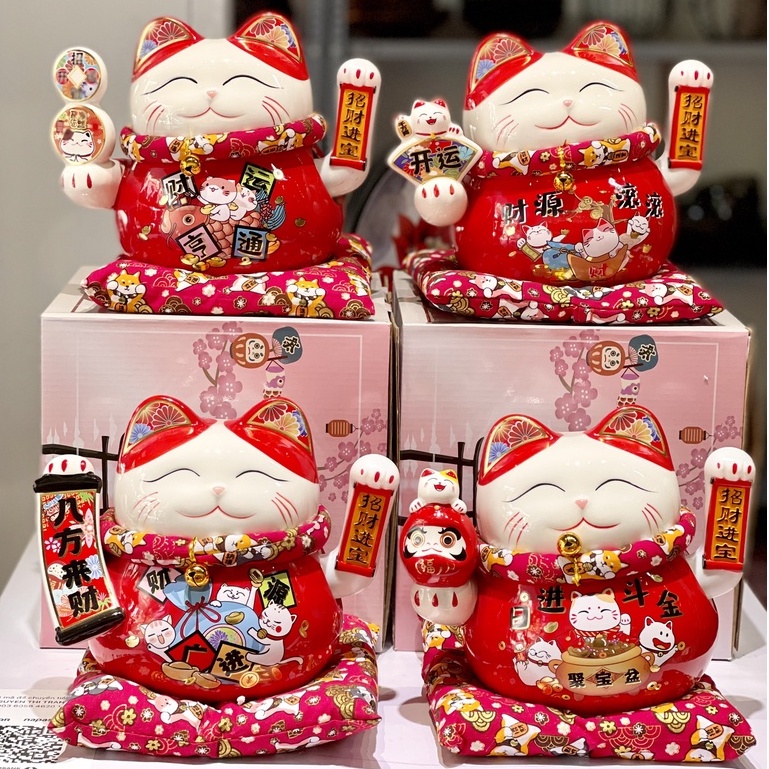 Mèo Thần Tài Vẫy Tay Mèo May Mắn Tài Lộc Maneki Neko Nhật Bản Gốm Sứ Cao Cấp