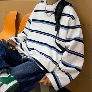 Áo Thun Nam Dài Tay Cổ Tròn Sọc Ngang Thời Trang