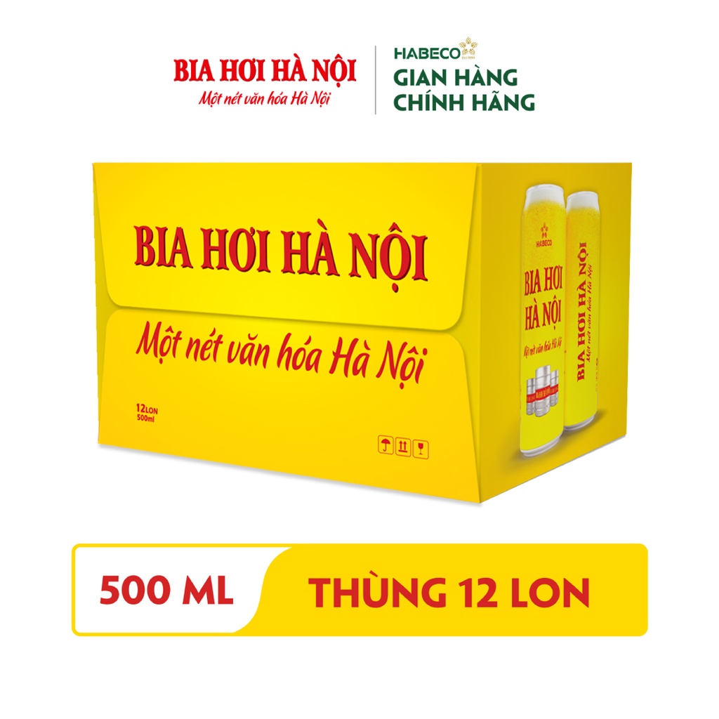 Thùng 12 lon Bia Hơi Hà Nội - HABECO (500ml/lon)