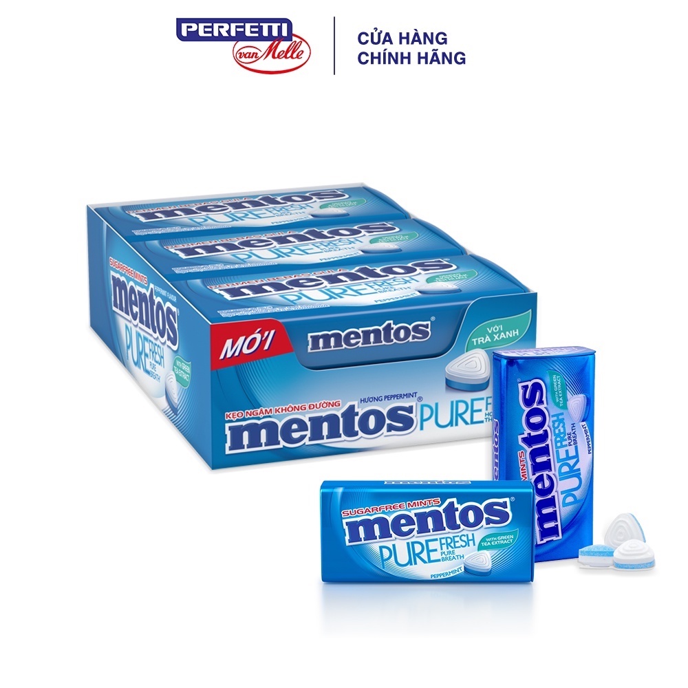 Kẹo ngậm không đường Mentos Pure Fresh hương bạc hà mạnh (hộp 6 hủ)