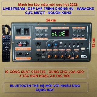 Mạch loa kéo livestream dsp lập trình chống hú ic cs8673e 130w có nguồn xung, loa kéo 3 tấc đơn hoặc 2.5 tấc đôi