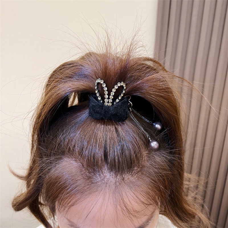 Kẹp Tóc Tai Thỏ Đính Đá Phối Tua Rua Xinh Xắn Dành Cho Nữ