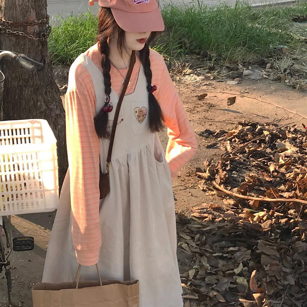 Đầm Chữ A Hai Dây Dáng Rộng Thêu Họa Tiết Phong Cách Hàn Quốc Thời Trang Cho Nữ