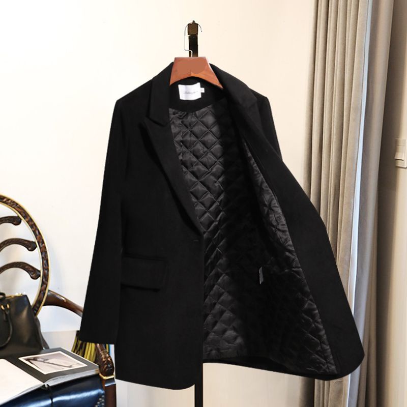 Áo Khoác Blazer Len Dày Dặn Chiết Eo Đơn Giản Thời Trang Thu Đông Hàn Quốc Mới