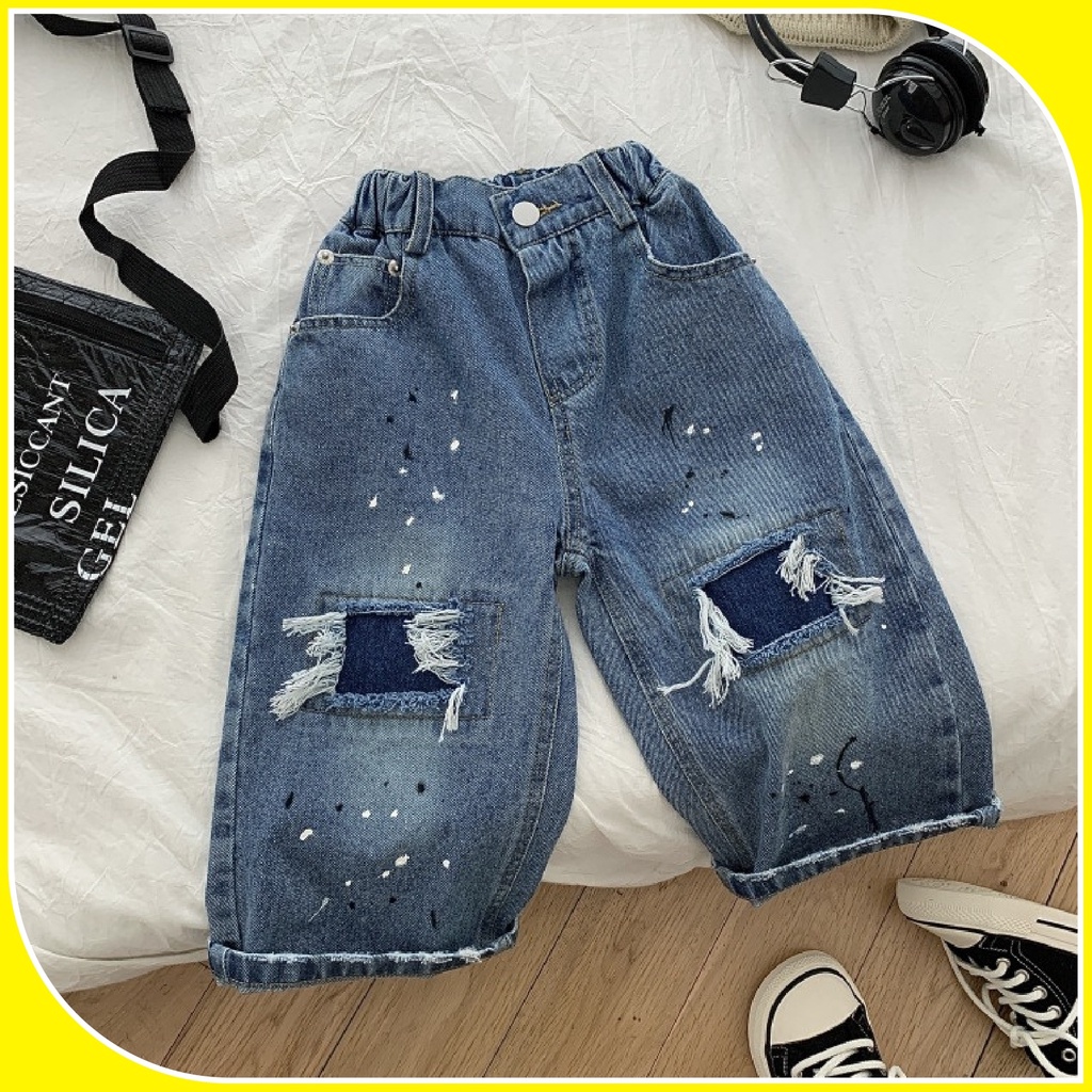 Q139- Quần jean bé trai vẩy sơn size 90-150, quần áo trẻ em thu đông phong cách hàn quốc