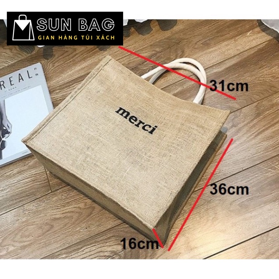 Túi Tote vải nữ, túi đi chơi, đi học, vải cói cao cấp size 34cm SB198