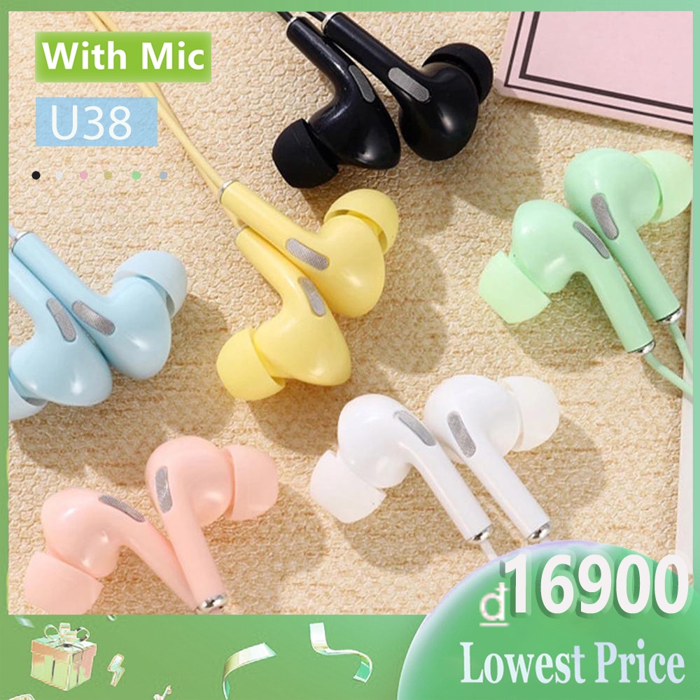 Tai nghe nhét tai có dây u38 giắc cắm 3.5mm tích hợp có chất lượng cao dành micro màu macaron nhiều màu