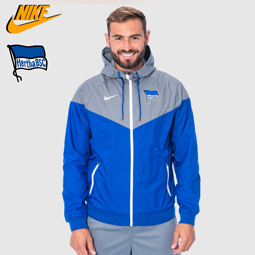 NIKE CHÍNH HÃNG - Áo khoác thể thao nam Nike Men's Windrunner Hertha BSC Football Club Jacket Authentic - Blue x Grey