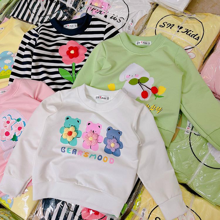 ÁO Nỉ Dài Tay Trẻ Em Thu Đông In Hình Hoa Gấu 5 Mẫu Dễ Thương Cho Bé Từ 8-22kg Mã ADT09