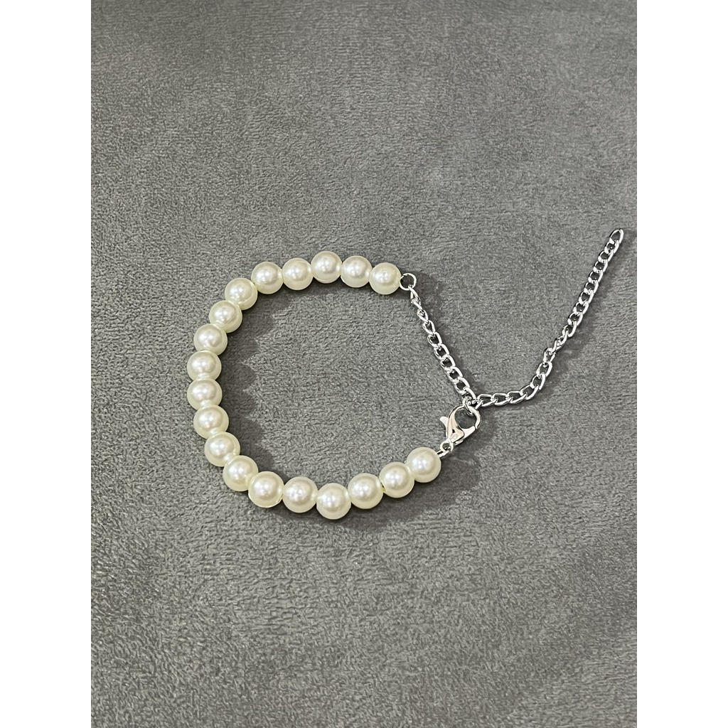 Vòng Tay ngọc trai nhân tạo mix dây bạc Nam Nữ basic hàng thiết kế