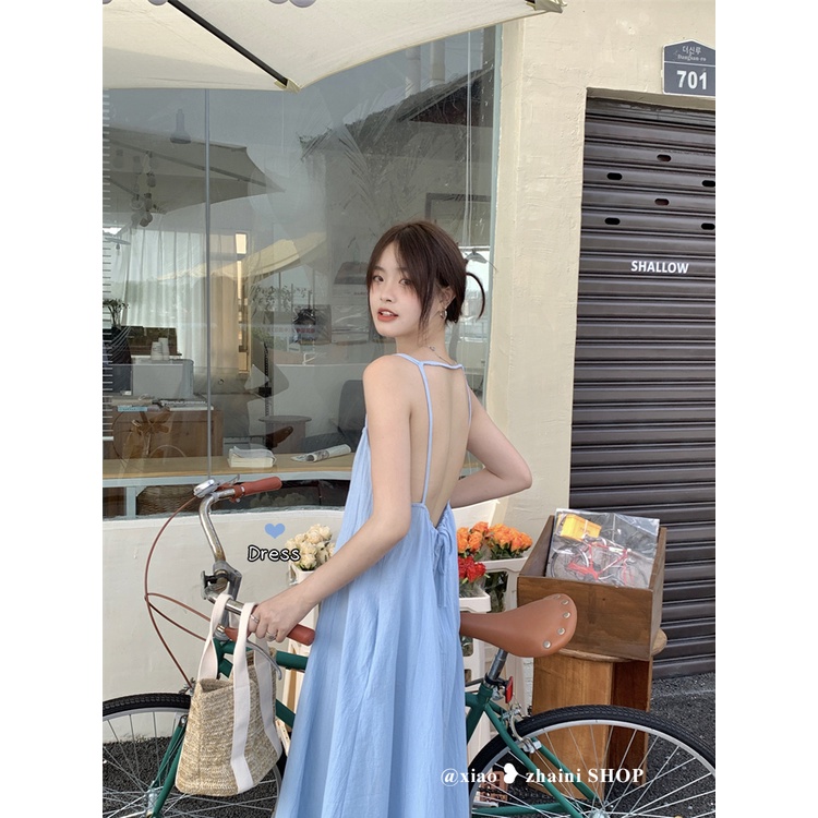 Váy 2 dây dài dáng suông A hở lưng maxi đi biển nhẹ nhàng thanh lịch thời trang hàn quốc [HÌNH THẬT SHOP TỰ CHỤP Ở SAU]