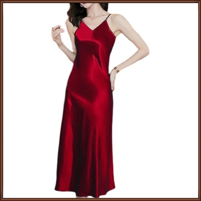 Đầm Satin Không Tay Cổ Chữ V Màu Sắc Trơn Thời Trang Dành Cho Nữ