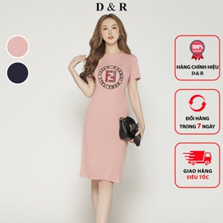 Đầm thun suông bigsize họa tiết thêu FF Quảng Châu cao cấp váy đi chơi dạo phố thương hiệu thời trang D&R D150