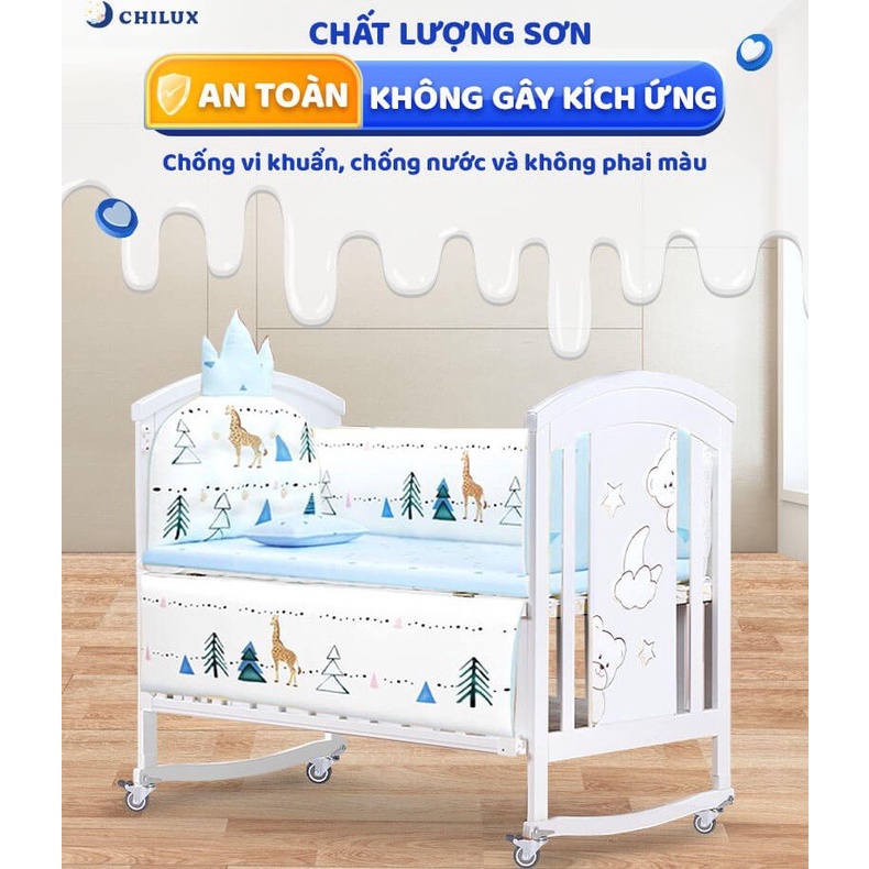 Nôi cũi cho bé sơ sinh đa năng CHILUX PEACE WHITE - Sử dụng từ 0 đến 12 tuổi - Bảo hành 3 năm chính hãng