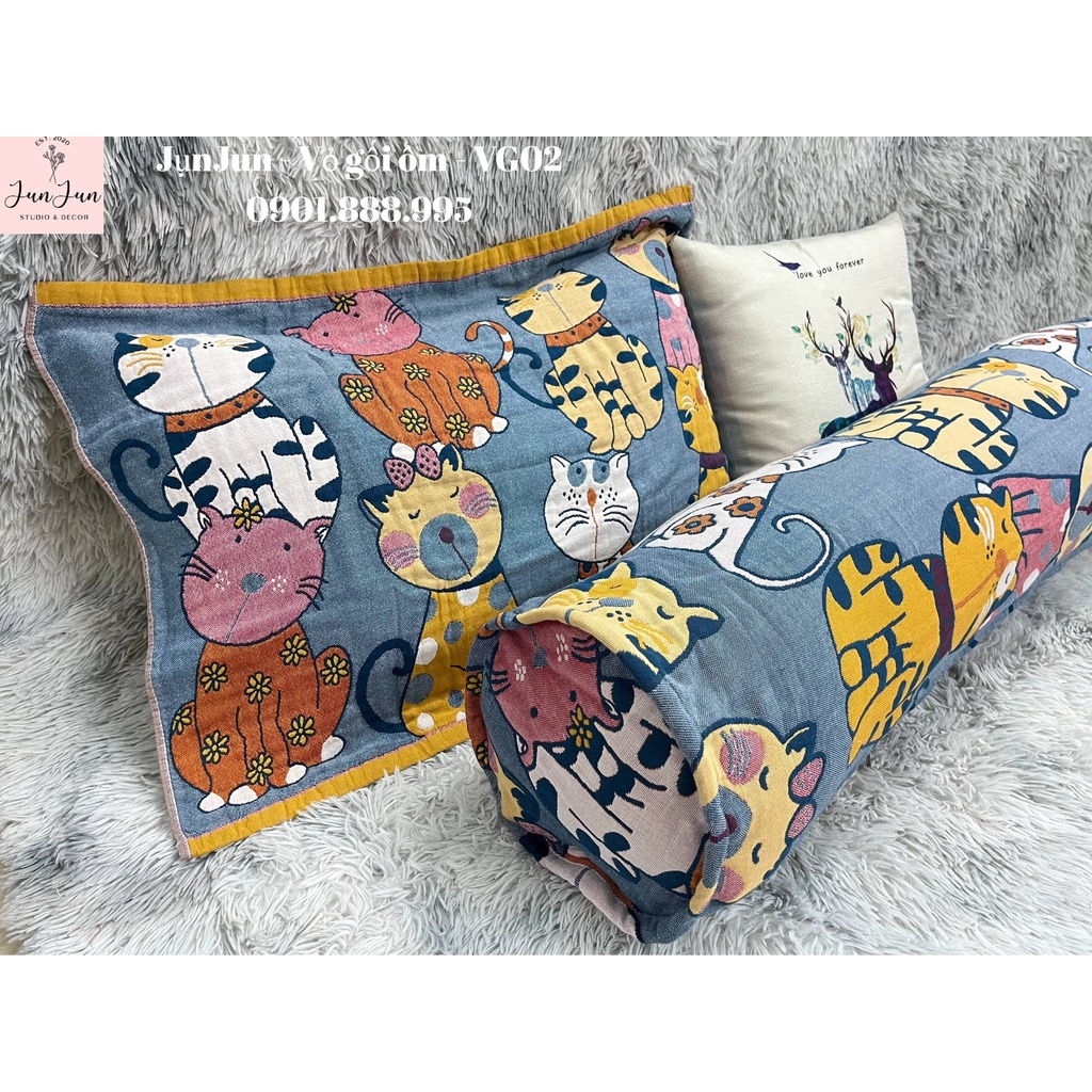 (1)TH Vỏ gối ôm vải Xô Cotton Organic cao cấp có khoá kéo